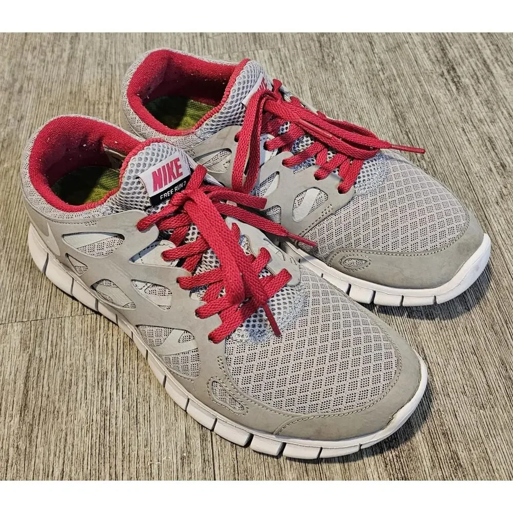 Nike Free Run+ 2 Women's Size 8 Grey Red Running Shoes 443816-026